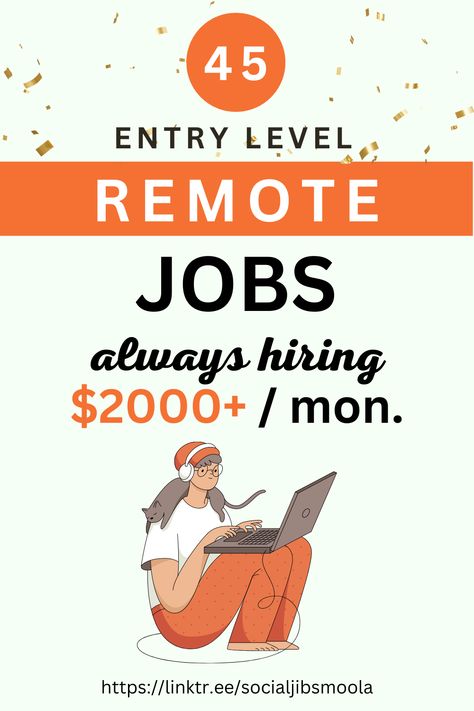 If you are looking for a remote job and not finding one, then do not worry. We have compiled a list of 45 entry level high paying remote jobs that pay over $2000 per month. Work From Home Careers, Work From Home Companies, Best Online Jobs, Legit Work From Home, Online Jobs From Home, Data Entry Jobs, Money Making Jobs, Online Work From Home, Social Media Jobs