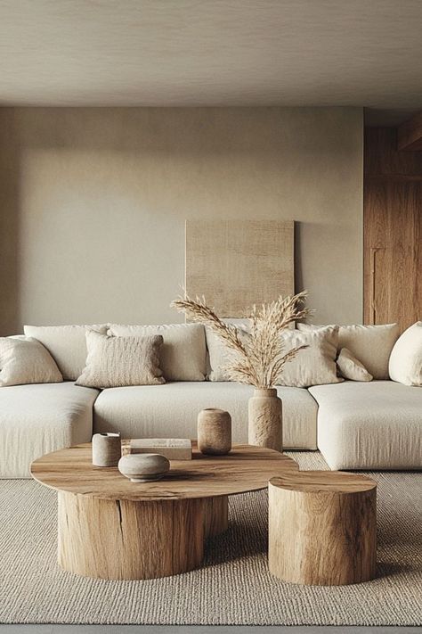 Incorporate organic neutrals for a natural, modern aesthetic in your living space. #OrganicDecor #ModernLiving #NeutralHome White Organic Living Room, Organic Modern Inspiration, Modern Organic Sofa, Beige Aesthetic Interior, Modern Organic Interior Design, Organic Modern Interior Design, Organic Interior Design, Organic Interior, Sand Clay