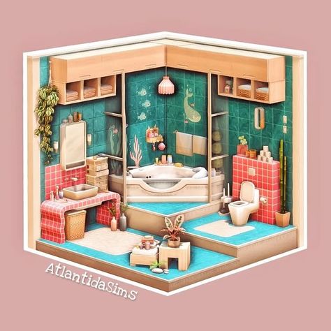 Sims Breakfast Nook, Sims 4 Cute Bathroom, Sims 4 Skill Room, Sims 4 Aesthetic Bathroom, Sims4 Bathroom Ideas, Ts4 Build Ideas, Kawaii Bloxburg House, Sims 4 University Housing, Sims 4 Entryway