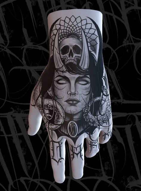 Horror Hand Tattoos, Dark Tattoos For Men Creepy, Dark Hand Tattoos, Tattoo Dark Gothic, Horror Tattoo Ideas Dark Art, Tato Realis, Satanic Tattoos, Full Hand Tattoo, Skull Hand Tattoo