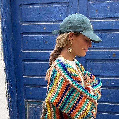 Tin Vcb on Instagram: "advertisement Blending in (in @belleroseofficial). It’s been a while but I fell for a colorful crochet cardigan again. Matching it with striped trousers because why not ☝🏼 #colorfulstyle #springoutfit #colorfuloutfit #colorfulfashion #crochetlovers #crochet #belgianfashion #belgianbrands #antwerpfashion #colorfulstreetstyle #streetstyle #streetstyleoutfits #stripedpants #stripedtrousers #crochetaddict #girlswithcap" Colourful Crochet Cardigan, Tin Vcb, Instagram Advertisement, Colorful Street Style, Antwerp Fashion, Multicolor Crochet, Crocheted Stuff, Crochet Men, Outfit Cardigan