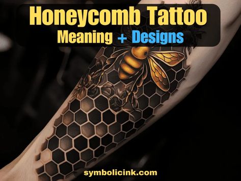 honeycomb tattoo Bee And Honeycomb Tattoo Sleeve, Honeycomb Tattoos, Calf Tattoo Men, Hexagon Tattoo, Honeycomb Tattoo, Flower Of Life Tattoo, Pink Summer Nails, Elbow Tattoos, Unique Symbols