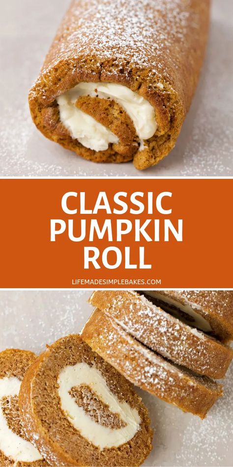 Pumpkin Rolls With Cream Cheese Filling, Pumpkin Roll With Cream Cheese Filling, Pumpkin Pie Roll, Pumpkin Cake Filling, Pumpkin Roll Recipe, Pumpkin Rolls, Pumpkin Roll Cake, Life Made Simple, Pumpkin Rolls Recipe