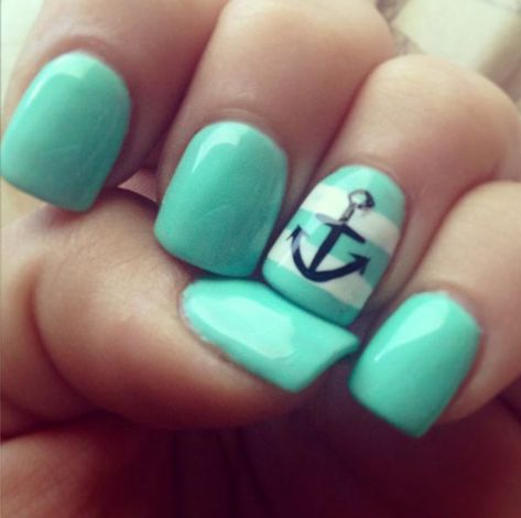 anchor nail art-25 Anchor Nail Designs, Anchor Nail Art, Anchor Nails, Nautical Nails, Beach Nail Designs, Fancy Nail Art, Pedicure Designs, Beach Nails, Halloween Nail Art