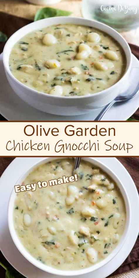 Easy Olive Garden Chicken Gnocchi Soup – CucinaDeYung Olive Garden Chicken Gnocchi Soup Recipe, Olive Garden Gnocchi Soup, Chicken Gnocchi Soup Recipe, Olive Garden Chicken Gnocchi, Gnocchi Recipes Soup, Gnocchi Dishes, Chicken Gnocchi Soup Olive Garden, Olive Garden Chicken, Chicken Gnocchi