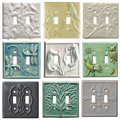 ceramic light switch covers, unique, decorative, unusual - HONEYBEE CERAMICS Unique Lightswitch Cover, Unique Switch Plate Covers, Switch Plates Covers, Ceramic Switch Plate Covers, Diy Lightswitch Cover, Unique Light Switch Covers, Cool Light Switch Covers, Ceramic Light Switch Plate, Light Switch Ideas