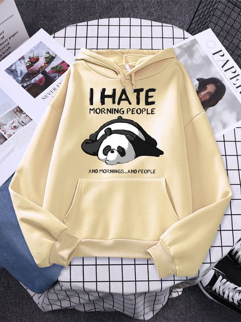 Lazy Panda I Hate Morning People Prints Hoody Woman Casual Plus Size Sweatshirt Harajuku Girl Autumn Hoodie Female, Panda Hoodie, Morning People, Vintage Pullover, Hoodie Streetwear, Vintage Pullovers, Neck Hoodie, Comfy Hoodies, Cute Panda