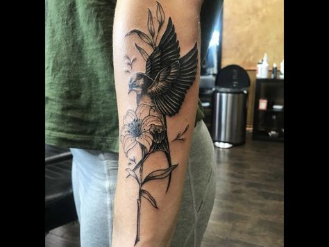 Sparrows and Lilies Tattoo by Dani Kazlow Sparrow And Lilies Tattoo, Lillie’s And Sparrow Tattoo, Sparrows And Lilies, Sparrow Lily Tattoo, Lilly And Sparrow Tattoo, Lily And Sparrow Tattoo, Sparrow And Lily Tattoo, Lilies Tattoo, Be Still Tattoo