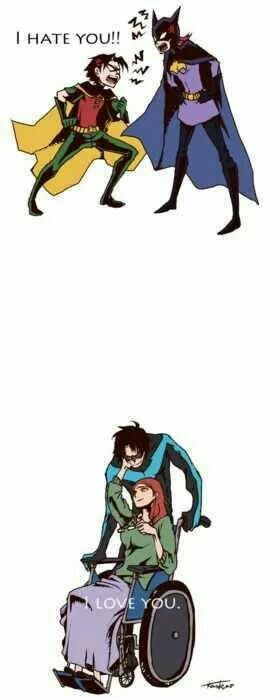 Yip. Their relationship in a nut shell Nightwing And Batgirl, Univers Dc, Barbara Gordon, Batman Funny, Batman Universe, Im Batman, Damian Wayne, Tim Drake, Batman And Robin