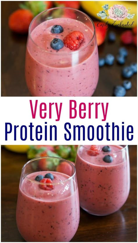 Berry Protein Smoothie, Smoothie Protein, Recipe Smoothie, Resep Smoothie, Smoothie Fruit, Smoothie King, Protein Smoothies, Kiwi Smoothie, Protein Dinner