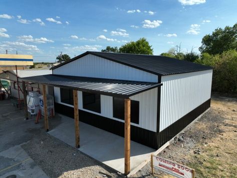 MB7-33x35 Metal Building | WolfSteel Buildings Texas Metal, Cedar Posts, Metal Buildings, Modern Colors, White And Black, Texas, Building, White, Black