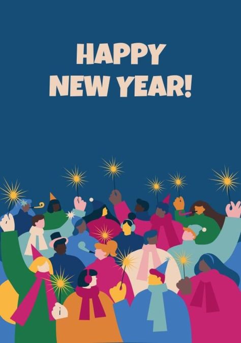 Free Colorful Happy New Year 2023 Card template to edit New Year Cards 2024, New Year Card 2024, New Year Greeting Card Design Creative, Happy New Year Illustration Design, Happy New Year Design Graphics Creative, 2024 New Year Design, Happy New Year Creative Post, 2024 Happy New Year, Happy New Year 2024 Design