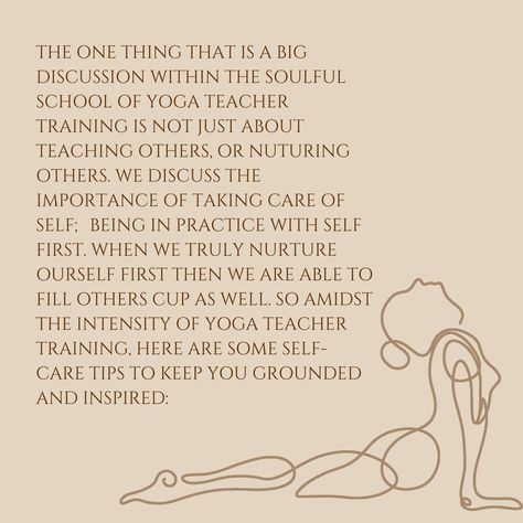 🌿 **Take Time Tuesday: Embrace Your Yoga Teacher Training Journey** 🌿 The one thing that is a big discussion within the Soulful School of Yoga Teacher Training is not just about teaching others, or nuturing others. We discuss the importance of taking care of self; being in practice with SELF first. When we truly nurture ourSELF first then we are able to fill others cup as well. So Amidst the intensity of Yoga Teacher Training, here are some self-care tips to keep you grounded and inspired: ... Yoga Teacher Quotes, Reflective Journaling, Mindful Morning Routine, Taking Time For Yourself, Mindful Morning, Nourishing Meals, Nature Therapy, Building A Community, Teaching Techniques