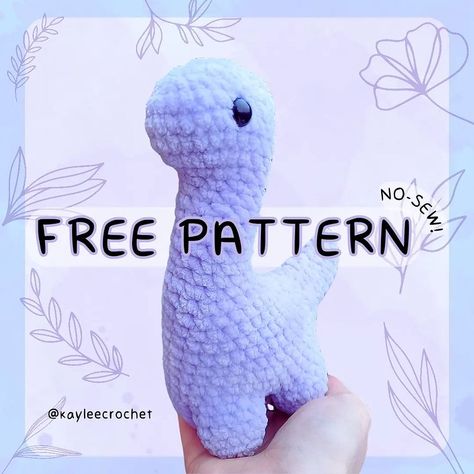 🦕 FREE PATTERN 🦕 🦕 This is a no-sew brontosaurus crochet pattern, and... it's free! (Edit) R16 of the body should be (16) sts R9 of the… | Instagram Crochet Amigurumi Quick, Crochet Stuffed Dinosaur Free Pattern, Crochet One Color Projects, Plush Dinosaur Crochet Pattern, Free Crochet Patterns Amigurumi No Sew, Small Dino Crochet Pattern Free, Crochet Plushies Pattern Free No Sew, No Sew Crochet Plushies, Dinosaur Free Crochet Pattern