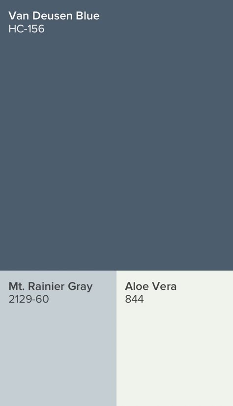 Mt Ranier Gray Benjamin Moore, Benjamin Moore Mt Rainer Grey, Van Deusen Blue, Benjamin Moore Blue, Valspar Colors, Blue Wall Colors, Color Combinations Home, Room Color Combination, Decor Above Bed