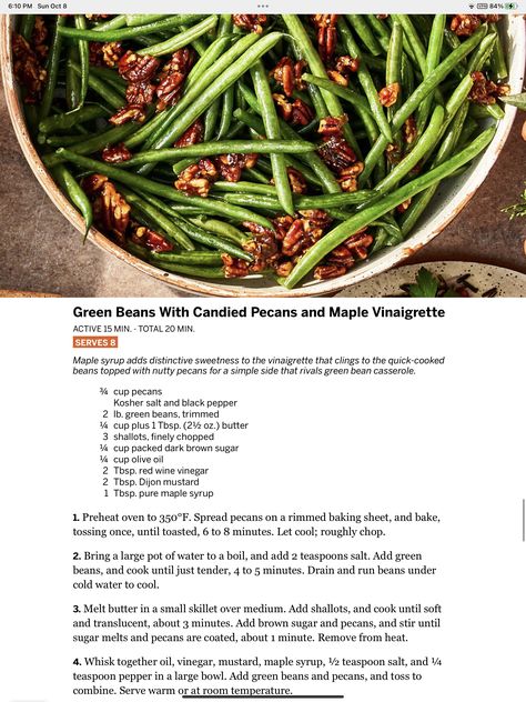 Glazed Green Beans, Maple Vinaigrette, Delicious Veggies, Candied Pecans, Grain Free Recipes, Green Bean Casserole, Pure Maple Syrup, Red Wine Vinegar, Yummy Sides