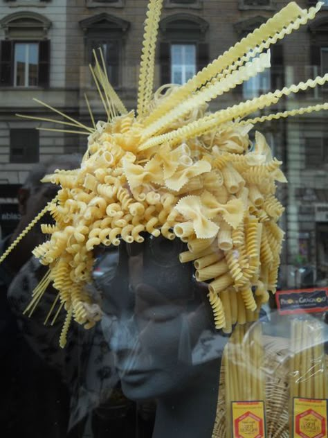 Pasta Shop, Cafe Window, Crazy Hat Day, Store Window Displays, Mannequin Art, Hat Day, Crazy Hats, Retail Windows, Store Window