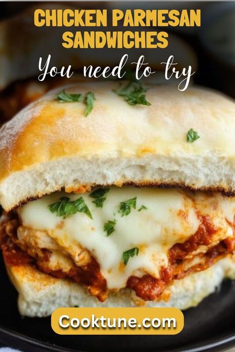 Chicken Parmesan Sandwiches that you can make at home for a comforting meal. This classic sandwich features crispy chicken cutlets, gooey mozzarella, and flavorful pesto mayo, all served on a toasted ciabatta bun. Perfect for lunch or dinner! Chicken Parmesan Sandwiches, Crispy Chicken Cutlets, Parmesan Sandwich, Pesto Mayo, Chicken Parmesan Sandwich, Pesto Sauce For Pasta, Classic Sandwich, Chicken Cutlets, Pesto Sauce