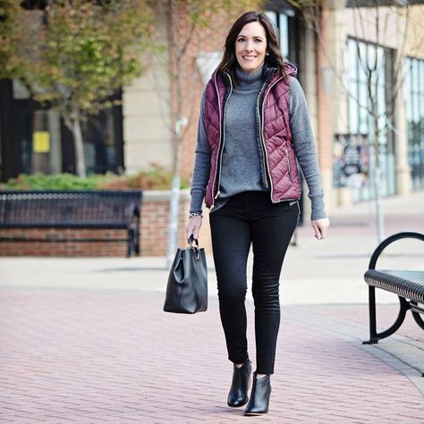 Purple Vest Outfit, Maroon Puffer Jacket Outfit, Purple Puffer Vest Outfit, Maroon Puffer Vest Outfit, Burgundy Puffer Vest Outfit, Purple Puffer Jacket For Fall And Cold Weather, Fur Vest Outfits, Puffer Vest Outfit, Puff Vest