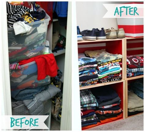 An Organized Closet Using Wooden Crates Crate Closet Organization, Crate Closet, Crate Bookshelf, Organized Closet, Room 2023, Spray Paint Colors, Out Of The Closet, Plastic Bins, Clothes Storage