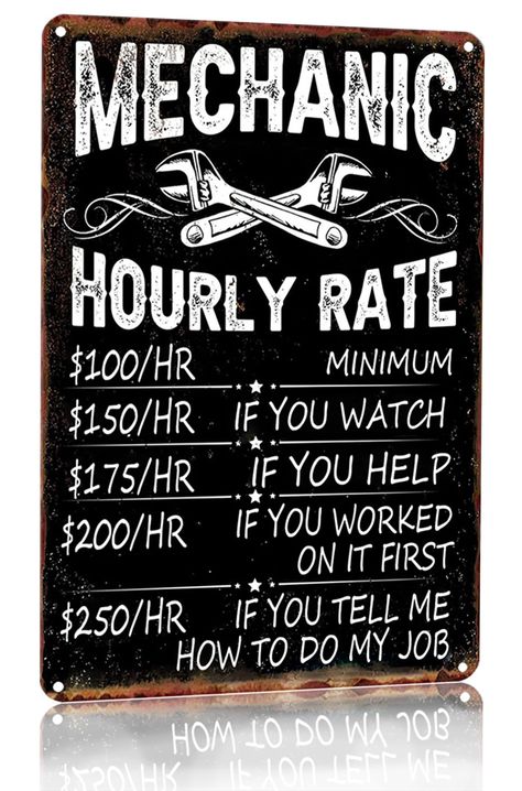 PRICES MAY VARY. Premium Quality: Crafted With High-Quality Materials, This Sign Is Built To Last And Will Withstand The Test Of Time. It Is Made From Durable Metal And Has A Powder-Coated Finish For Added Protection. MECHANIC WALL ART: This Sign Is Not Only A Funny Addition To Your Decor But Also A Great Way To Show Off Your Love For Mechanics. It's Perfect For Hanging On The Wall In Your Man Cave, Garage, Or Workshop, And Will Make A Great Conversation Starter. PERFECT GIFT: This Sign Is A Gre Mechanic Shop Decor, Atelier Automobile, Retro Auto, Mechanic Shop, Rustic Patio, Retro Kunst, Bar Vintage, Mechanical Art, Logo Vintage