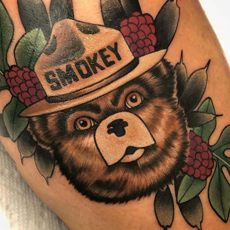 WALK INS today! 3pm-8pm at @brandedtattooco. Your design or mine. I have plenty of ideas to choose from, but as always, your design/input… Smokey Tattoo, The Bear Tattoo, Katie Mcgowan, Cabin Tattoo, Empire Tattoo, Smokey The Bear, Smokey Bear, Smokey The Bears, Bear Tattoo