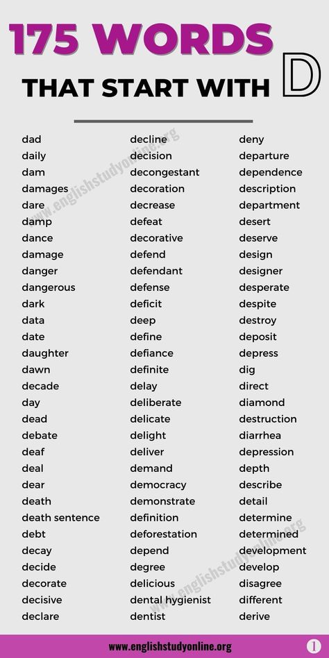 Words that start with D Th Words List, Words That Start With D, Positive Words That Start With Letter A, D Words, Words Starting With J, Animals Starting With Letter A, Words Starting With A, Writing Rules, Inspirational Writing