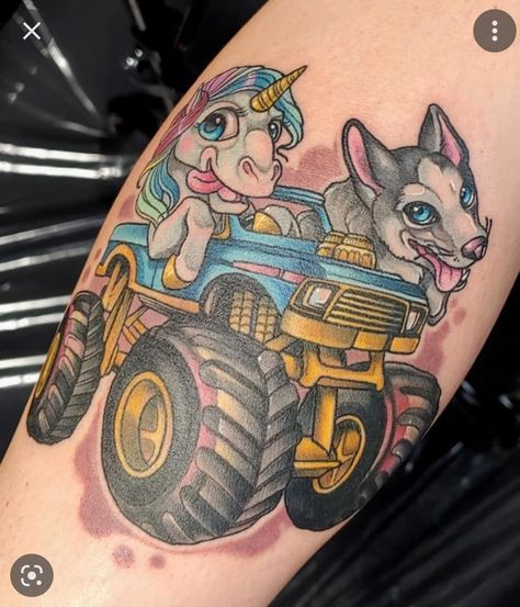 Monster Truck Tattoo, Truck Tattoos, Minneapolis Tattoo, New School Tattoos, Photo Realism Tattoo, Canvas Tattoo, Siren Tattoo, Truck Tattoo, Usa Tattoo