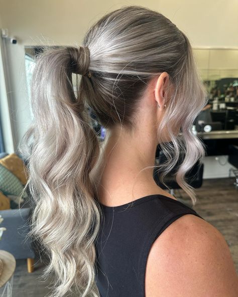 Not all ponytails are created equal 😍 This super-luxe version of a classic ponytail was designed by Paige @hairbypaige_vivosalon at Vivo Takanini (Auckland) using Kerasilk Texturizing Finishing Spray and Kerasilk Multi-Benefit Oil and finished with a Silver Bullet Straightener for those just-so waves👌Now THAT'S a pretty pony! 😚 . Shop products (and save $$) at vivo.co.nz! . #hairbyvivo #vivoauckland #vivotakanini #vivohairups #kerasilkhaircare #kerasilktexturizingspray #kerasilkstyle #vivoha... Highlights In A Ponytail, Hair Tinsel Ponytail, Silver Tensil In Hair, Highlights Ponytail, Silver Ponytail, Classic Ponytail, Finishing Spray, Silver Bullet, Shop Products