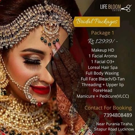 😊Choose Life Bloom Salon for every look...| Please visit and get the Bridal Makeup 💄packages....|✅ Package start now only Rs @12999 🥰😍🤩 Also Venue Makeup Booking KEEP FOLLOWING: Facebook- https://www.facebook.com/lifebloomsalon 📞 7394808489 for queries! Near Purania Tiraha, Sitapur Road, Lucknow - 226020 #lifebloomsalon #lbs #hair #skin #beauty #bridal #groom #wedding #makeovers #makeupandhair #makeuplove #bridalmakeovers #airbrush #bride #wedfonglove #gloom #happyclient #happyus Full Body Wax, Loreal Hair, Wallpaper Iphone Boho, Bridal Packages, Makeup Package, Body Waxing, Makeup Salon, Hair Spa, Upper Lip