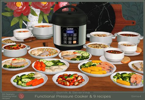 Functional Pressure Cooker and 9 homemade dishes Sims 4 Rice Cooker Cc, Cooking Cc Sims 4, Sims 4 Functional Appliances, Sims 4 Recipes Mod, Sims 4 Rice Cooker, Sims 4 Cc Cooking Mod, Sims 4 Food Cc Functional, Functional Food Sims 4, Food Mod Sims 4