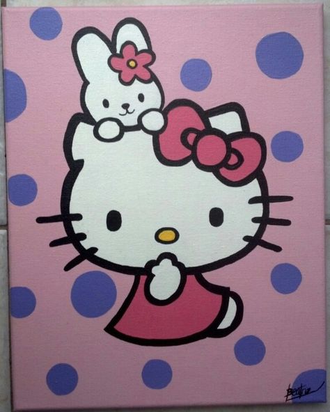 Hello Kitty Acrylic Painting, Cute Canvas Paintings Hello Kitty, Mini Canvas Art Hello Kitty, Pink Hello Kitty Painting, Small Canvas Art Hello Kitty, Hello Kitty Canvas Painting, Hello Kitty Wall Art Ittle Pictures, Easter Canvas Painting, Hello Kitty Painting