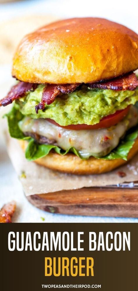 Burger Toppings Ideas, Bacon Burger Recipes, Guacamole Burger, Gourmet Burgers Recipes, Peas Recipes, Bacon Burgers, Camping Food Make Ahead, Burger Specials, Avocado Burger