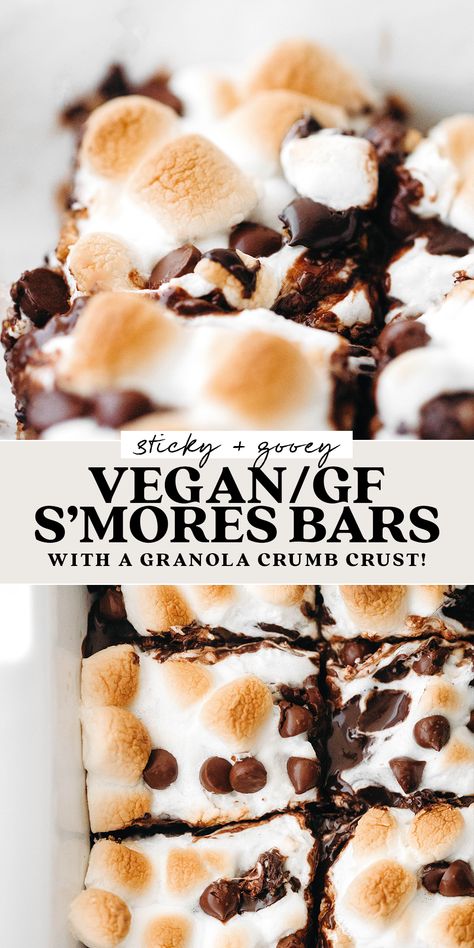 Chocolate Chips And Marshmallows, Granola Crust, Vegan Smores, Gf Sweets, Campfire Recipes, S Mores Bars, Healthy Homemade Snacks, Vegan Gluten Free Desserts, Gluten Free Cookie Recipes