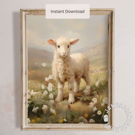 Lamb Art, Animal Home Decor, Sheep Paintings, Spring Lambs, Animal Home, Easter Lamb, Baby Sheep, Easter Prints, Cute Sheep