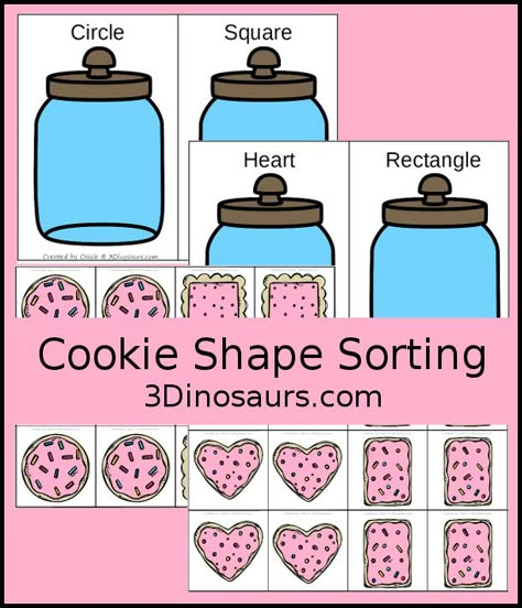 C Is For Cookie Preschool, Shape Sorting Activities Preschool, Sorting Shapes Activities, Bakery Preschool Activities, Rectangle Activities For Preschool, Valentines Shapes, Sorting Activities For Preschool, Shape Games For Kids, Color Sorting Preschool