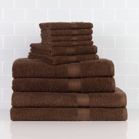 Brown Towels, Brown Towel, Brown Basket, Striped Bath Towels, Brown Baskets, Toy Catalogs, Apartment Goals, Brown Bathroom, Bath Set