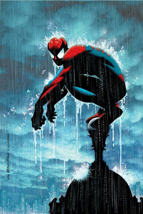 Rain Poster, John Romita Jr, Spiderman Artwork, Marvel Spiderman Art, Spiderman Comic, Spiderman Art, Comic Book Artists, Amazing Spiderman, Amazing Spider