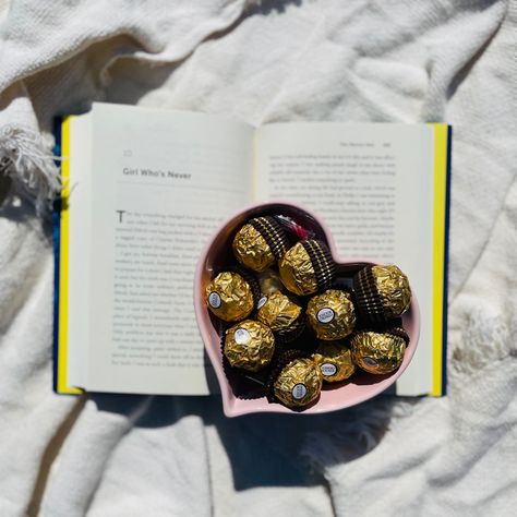 #books #reading #bookstagram #bookshelf #booklovers #aesthetic #love #chocolate #ferrerorocher #valentines Booklovers Aesthetic, Aesthetic Love, Books Reading, Love Chocolate, Reading Recommendations, Chocolates, Class Ring, Book Lovers, Give It To Me