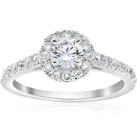 Pompeii3 3/4ct Round Diamond Halo Engagement Ring 14K White Gold Split Engagement Ring, Round Diamond Halo Engagement Ring, Round Diamond Engagement Rings Halo, Round Diamond Halo, Diamond Bridal Ring Sets, Diamond Halo Engagement Ring, Dream Engagement Rings, Bridal Ring Set, Halo Diamond Engagement Ring