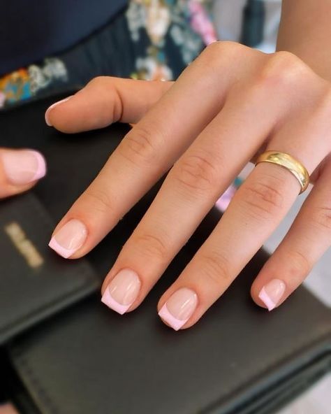 Square French Tips Short, Really Short Square Acrylic Nails, Light Pink French Tip Nails Square Short, Light Pink French Tips Square, Light Pink French Tip Square, Short Light Pink French Tip Nails, Small Square French Tip Nails, Short Square Pink French Tip Nails, Short Nails Square Design