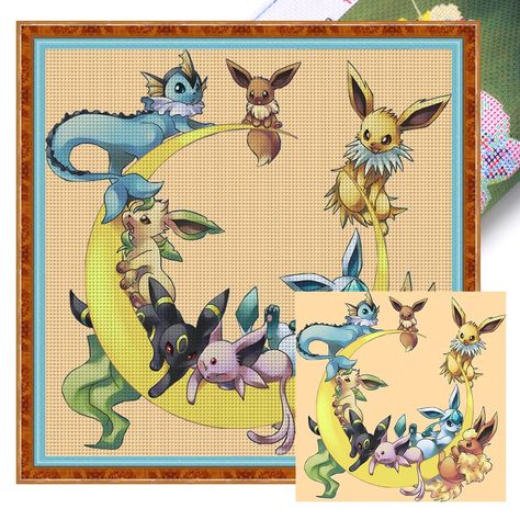 Evolution Form Of Pokémon Eevee - 11CT Stamped Cross Stitch 50*50cm/19.69*19.69in Eeveelutions Cross Stitch Pattern, Eevee Cross Stitch, Pokémon Eevee, Pokemon Cross Stitch Patterns, Pokemon Cross Stitch, Stamped Cross Stitch, Cub Scout, Pokemon Eevee, Cub Scouts