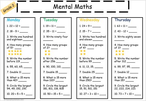 Grade 2 mental maths Mental Maths Worksheets For Grade 1, Mental Math Tricks, Easy Math Worksheets, Maths Worksheet, Mental Maths Worksheets, Mental Maths, Addition Words, Math Addition Worksheets, Addition Word Problems