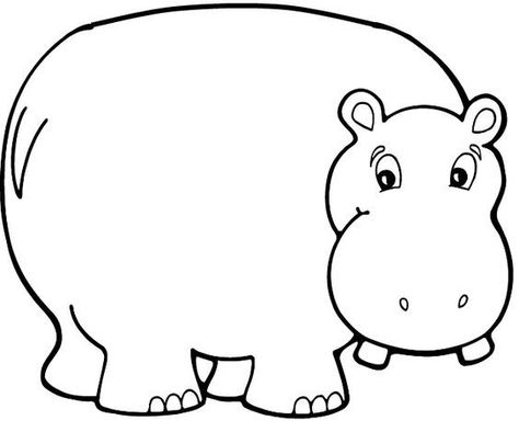 Hippo Drawing Simple, Zoo Mš, Preschool Artwork, Hippo Drawing, Tame Animals, Simple Drawings, Preschool Coloring Pages, Hungry Hippos, Coloring Art