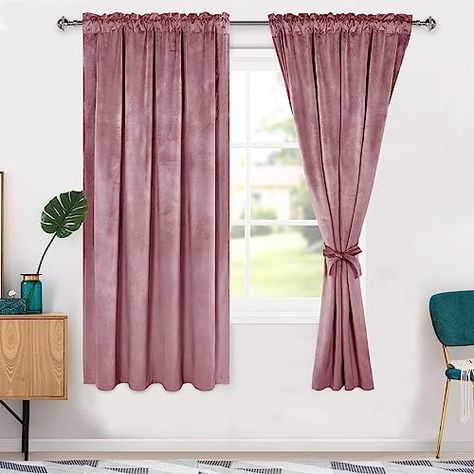 Soft Curtains, Soft Bedroom, Velvet Drapes, Curtains For Bedroom, Bedroom And Office, Black Curtains, Pink Paint, Velvet Curtains, Window Drapes