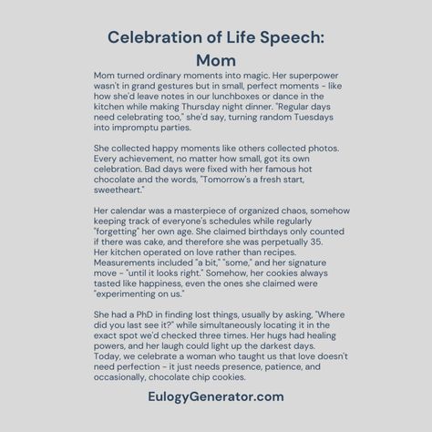 A Guide to Crafting a Celebration of Life Speech for Your Mom - Eulogies By Jen Eulogy For Mom, Life Speech, Dancing In The Kitchen, On Writing, Ordinary Day, Perfect Moment, Your Mom, Happy Moments, Bad Day