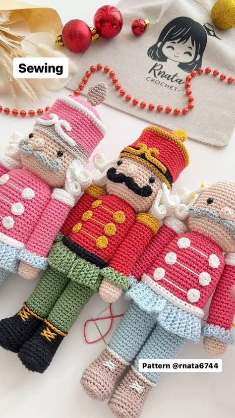 Natalia Ruzanova | Crochet tip: chain stitch on the body. #rnata #nutcrackers #nutcraker #christmas #christmasdecor #christmastree #christmasdecorations... | Instagram Crochet Nutcracker Pattern Free, Amigurumi Nutcracker, Purple Nutcracker, Nutcracker Crochet, Crochet Nutcracker, Craft Crochet, Crochet Xmas, Crochet Inspo, Crochet Christmas