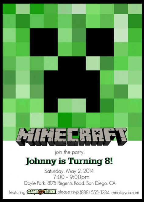 Sample of FREE printable Minecraft party invitations - You can make these custom invitations for a Minecraft birthday party right at home! Minecraft Printables Free, Minecraft Party Invitations, Minecraft Birthday Card, Printable Minecraft, Minecraft Invitations, Minecraft Birthday Invitations, Minecraft Printables, Birthday Invitations Diy, Minecraft Birthday Party