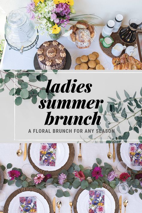 Ladies Summer Brunch. A floral brunch for any occasion. Get your ladies together now and throw a party. Girl Refurbished #brunch #ladiesbrunch #brunchparty #brunchideas #party #brunchgoals Ladies Brunch Party Favors, Ladies Brunch Recipes, Ladies Brunch Ideas Decor, Perfect Brunch Ideas, Floral Bridal Brunch Decor, Garden Party Brunch Ideas, Brunch Ideas Decoration Table Simple, Floral Birthday Brunch, Poolside Brunch Ideas