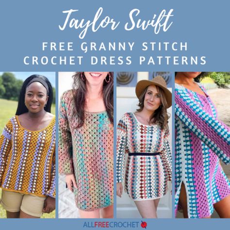 15 Free Taylor Swift Crochet Dress Patterns Taylor Swift Crochet Pattern, Crochet A Dress, Taylor Swift Crochet, Dress Taylor Swift, Crochet Dress Patterns, Crochet Granny Stitch, Taylor Swift Dress, Granny Stitch, Crochet Men